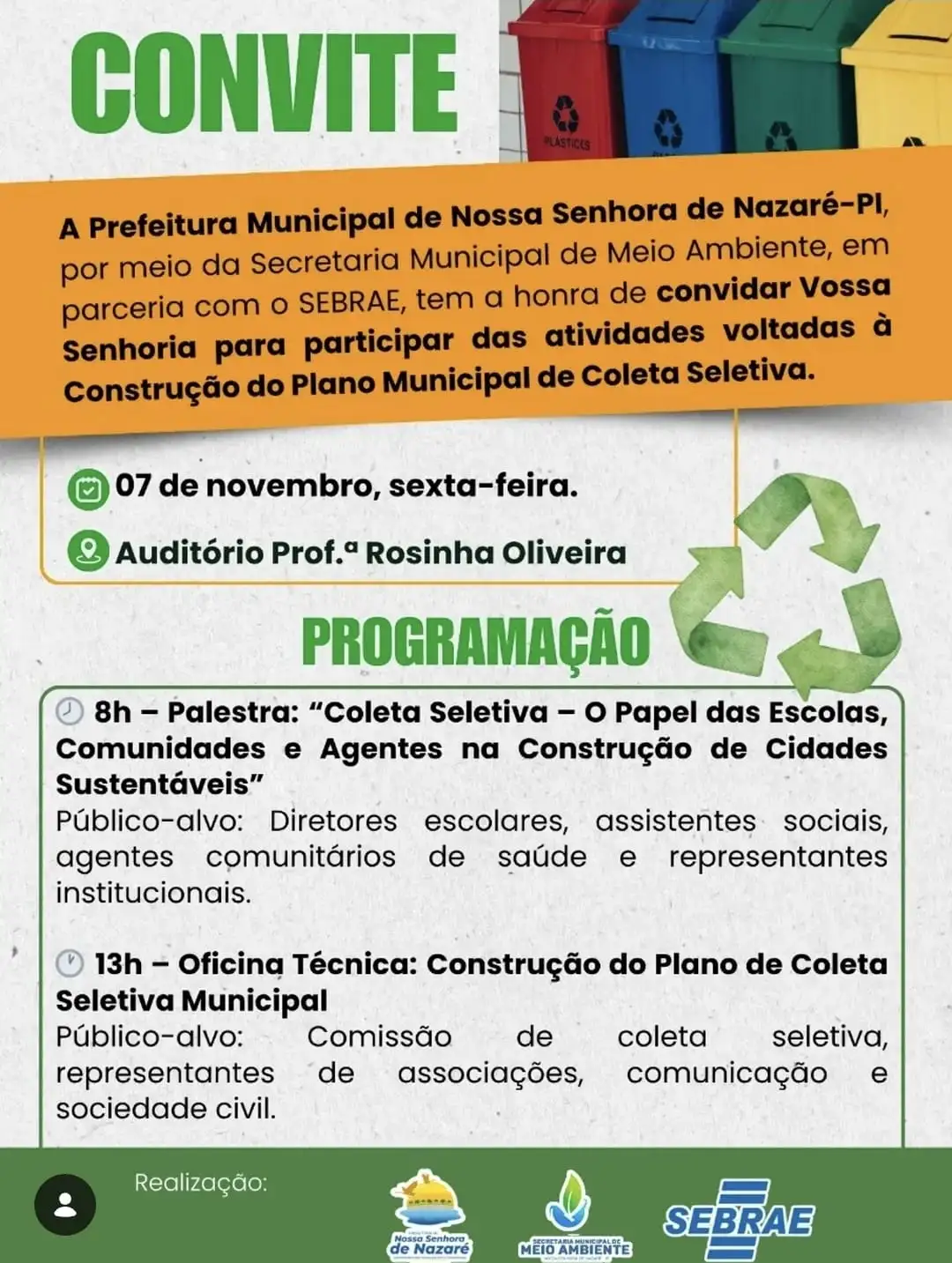 Convite para Construção do Plano Municipal de Coleta Seletiva